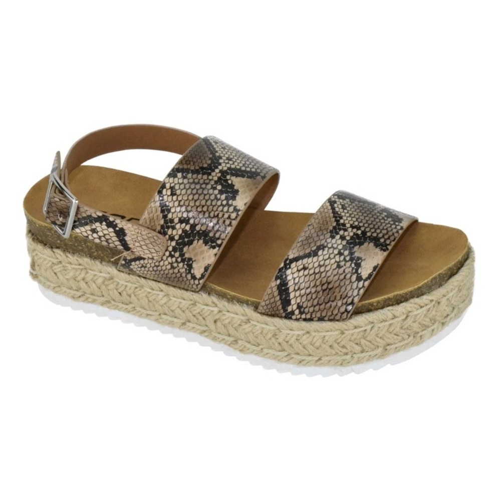 Women Wedge Platform Espadrille Sandals Beige Python Ankle Strap Open Toe SZ 10